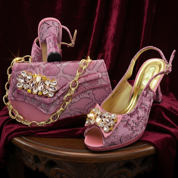 Neu eingetroffen: Elegante Peep-Toe High Heels in Übergrößen für Damen 2026 – Party-Pumps in Pink mit Diamanten, italienische Schuhe und passende Taschen im Set