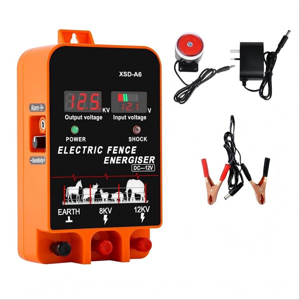 Électrificateur de clôture électrique 20KM, écran LCD Joule 5.5, contrôleur de bétail de ferme 12V avec fonction d'alarme pour l'agriculture animale