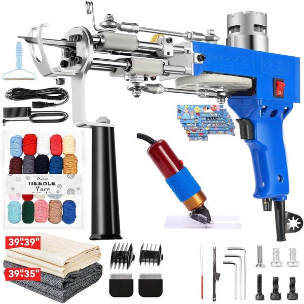 Electric 2 in 1 Tufting Gun Set with Fabric ,Carpet Trimmer Carpet tapis Knitting Tufting Pistol Weaving Flocking Rug Machine