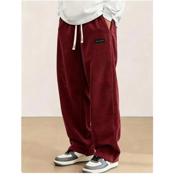 2026 Frühling Herbst Herren Lässige Weite Hose mit Kordelzug Modische Jogginghose Einfarbige Cordhose Trainingshose für Männer
