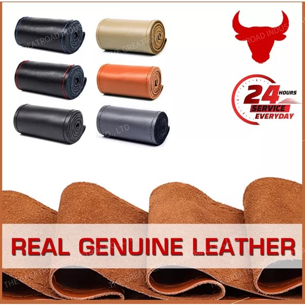 38cm 15inch Real Cowhide Genuine Leather Car Steering Wheel Braid Cover Hand-stitched Soft Non-slip Auto Interior Car Products