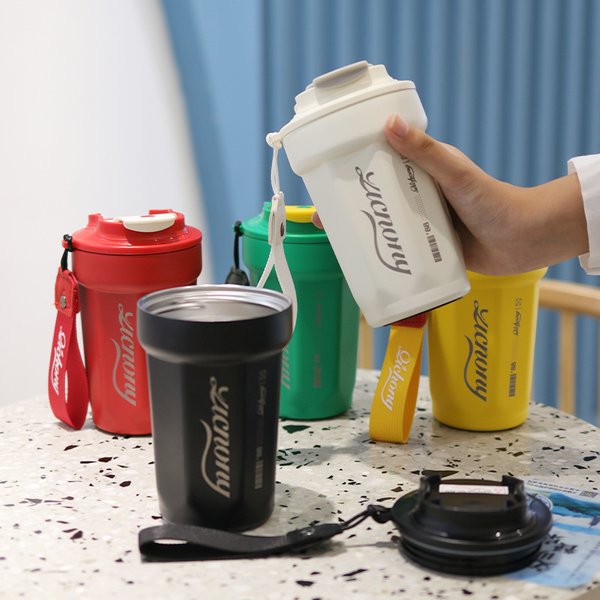 Tasse à café thermique portable avec couvercle, double couche, acier inoxydable, thermos de voiture, lait, jus, bouteille d'eau, tasse cadeau, 480ml