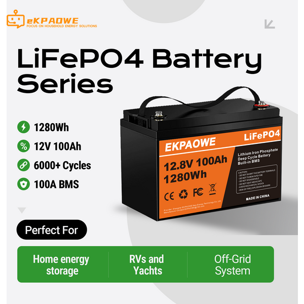 EKPAOWE Hochstrom-LiFePO4-Batterie 12V 24V 100Ah 314Ah Lange Lebensdauer Eingebautes BMS Unterstützt Serien- und Parallel-Batteriepacks Maximale Erweiterung auf 48V und 400Ah Lieferung nach Polen
