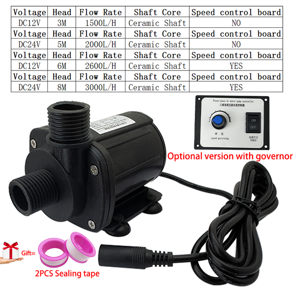 Pompe haute pression avec régulateur, pompe en céramique 1/2 ", tête 3000L/H 8M, pompe Submersible sans balais DC 12V 24V avec adaptateur ue