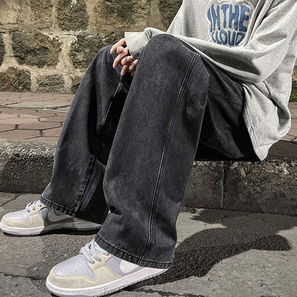 2025 Men's Jeans Korean Version Student Casual Pants High Street Straight Loose Wide Leg Jeans Black Grey Blue Baggy Trousers