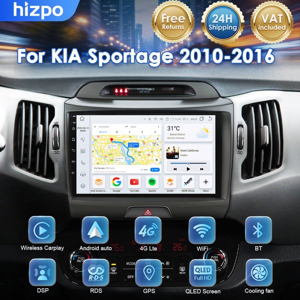 Hizpo 8-rdzeniowy wideorejestrator 360° do KIA Sportage 3 2011-2016, bezprzewodowy CarPlay, Android Auto, radio samochodowe, GPS, odtwarzacz multimedialny, 8+128G, 4G WIFI, RDS Stereo