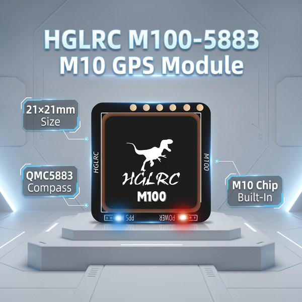 HGLRC M100-5883 Moduł GPS M10 z Kompasem Anteną Ceramiczną i Wbudowanymi LED 21×21mm do Samolotu RC FPV Daleki Zasięg
