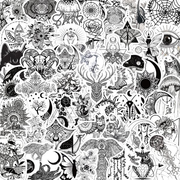 Autocollant gothique noir et blanc, 50 pièces, Art Vintage classique, valise, Scrapbook, casque, ordinateur portable, cadeau étanche, jouets Cool