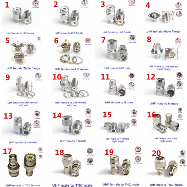 Connecteur de prise de montage UHF SO239 PL259, 1 pièce, SL16 UHF SO-239 PL-259 à N Type TNC UHF mâle femelle, adaptateur Coaxial en cuivre et laiton