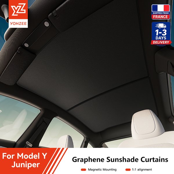 YZ Sonnenschutz für Panoramadach, komplett schwarz, Graphen-Wabenstruktur, für Tesla Model Y Juniper 25-26, vorne und hinten, Dachglas, Wärmeisolierung