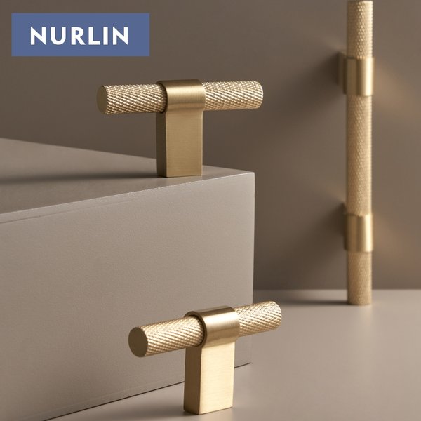 Nurlin Solid Brass Knurling Patterned Cabinet T-bar Extended Length 40 Inches Urządzenia kuchenne Zmywarki Lodówki Pull