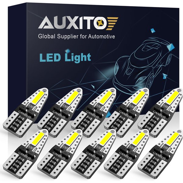 AUXITO 10Pcs W5W T10 LED CANBUS No Error 12V Super Bright White 6000K Car Interior Side Light 194 168 7020SMD LED Auto Bulb Lamp