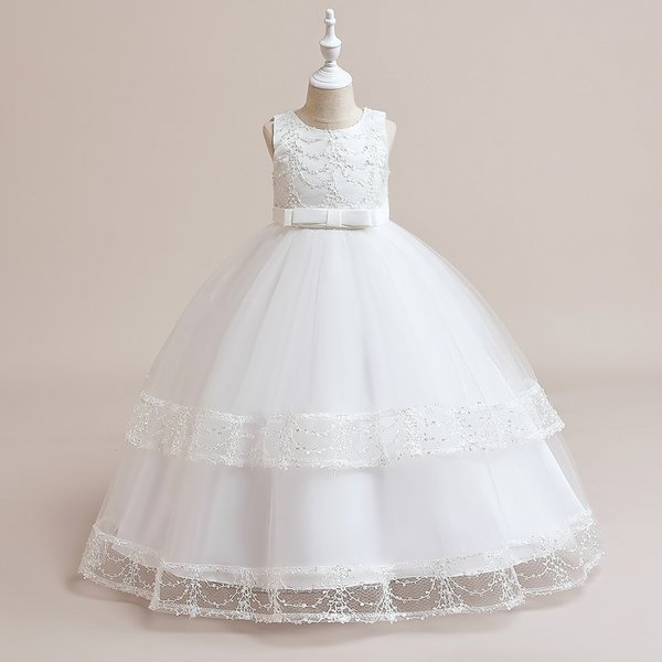 Robes de demoiselle d'honneur blanches pour adolescentes, vêtements pour enfants, robe de soirée de mariage élégante pour filles, robes de soirée de première Communion