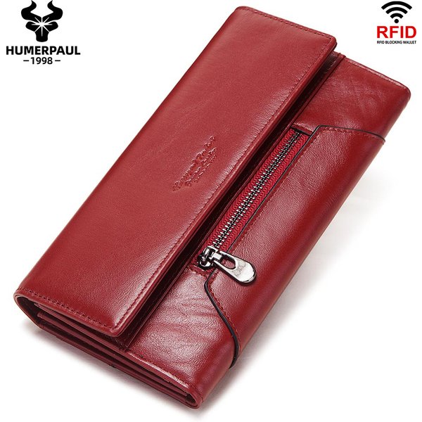 HUMERPAUL mode femmes en cuir véritable portefeuille RFID blocage Tri-fold porte-carte de crédit de luxe longue femme téléphone embrayages