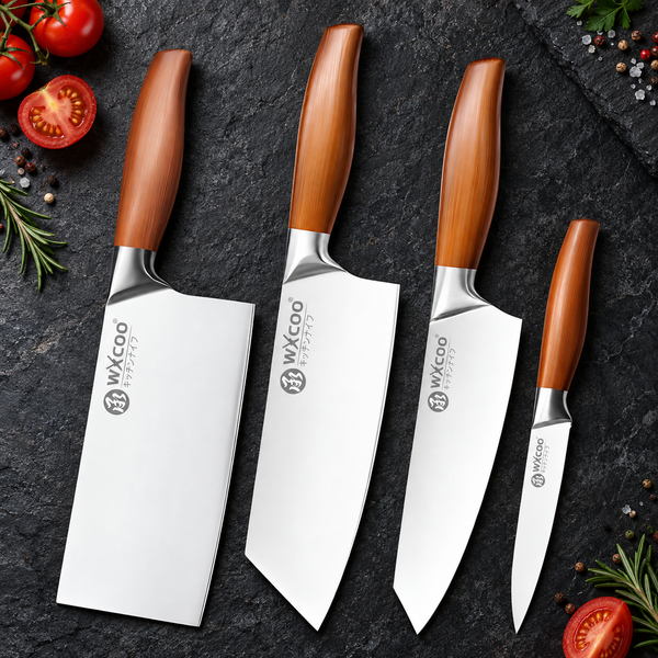 WXCOO Japanisches Messerset 1-4 Stück Ergonomisches Edelstahl-Kochmesser Santoku Schälmesser Rasiermesserscharf Metallgriff Leichtgewichtig zum Kochen