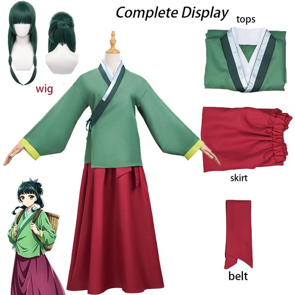 The Apothecary Diaries Maomao Cosplay Komplettset Grünes Oberteil Roter Rock Gürtel Lange Grüne Perücke Damen Halloween Anime Comic Con Kostüm