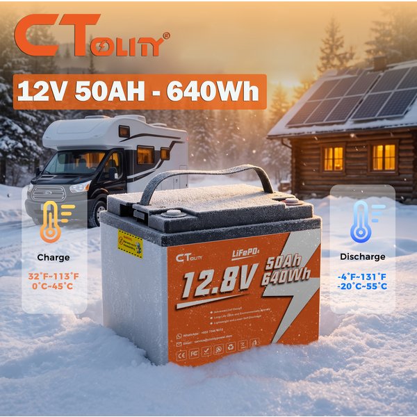 CTOLITY 12V 50AH LiFePO4-Batterie mit 50A BMS, 640Wh Lithium-Eisenphosphat-Batterie für Wohnmobile, Golfwagen, Solarstromsysteme, Trolling-Motoren, wiederaufladbare Batterien, 4000+ Zyklen für