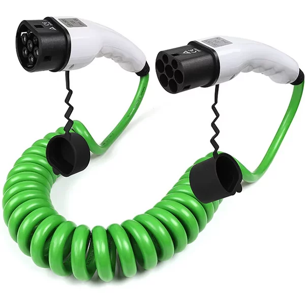 Câble enroulé de chargement EV de Type 2 à Type 2, câbles en spirale pour véhicules électriques, 11kw 22kw, 3 phases, chargeur de voiture ANDAIIC, couleur verte rapide