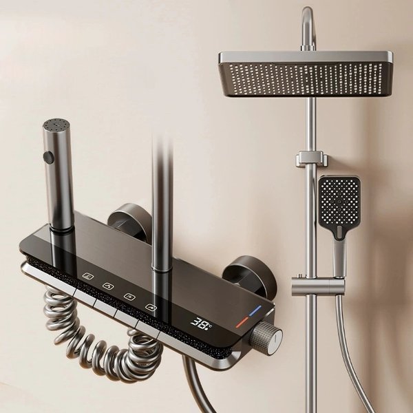 【Lokaler Lagerbestand】Badezimmer-Duschset, Duschsystem, Badewannen-Mischbatterie für Warm- und Kaltwasser, Duscharmatur mit LED-Licht, digitale Armatur, Duschset