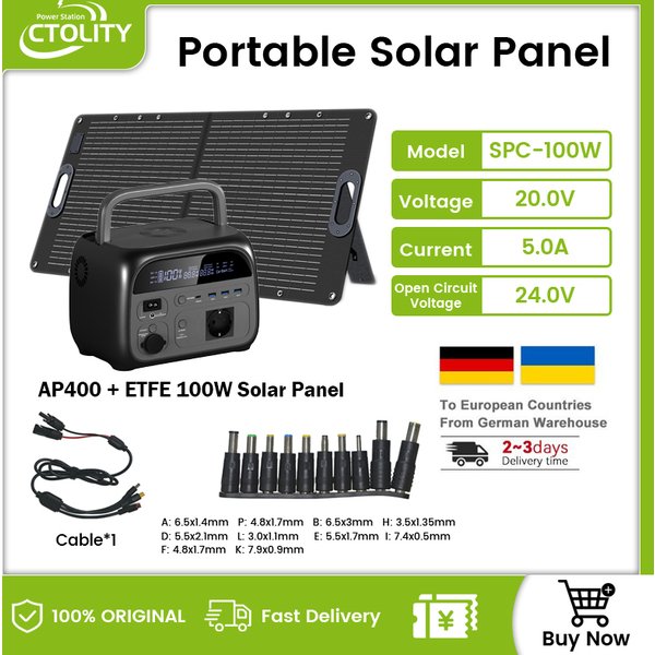 CTOLITY AP400 500W Reine Sinuswellen-Stromstation mit 100W 20,5V ETFE-Solarpanel, 345Wh 108000mAh LiFePO4-Akku, tragbarer Camping-Solargenerator, Notstromversorgung für zu Hause