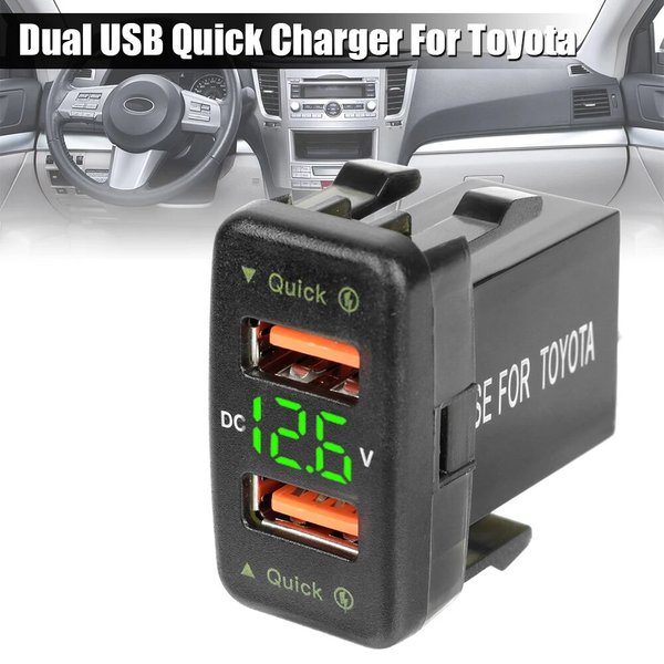 12-24V Dual USB Auto Steckdose Ladegerät LED Voltmeter Handy Schnell ladegerät für Toyota