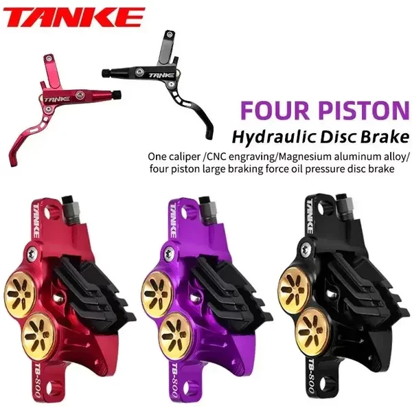 TANKE MTB 4-Kolben Hydraulische Scheibenbremse 900/1700mm, 4-Kolben-Bremsbeläge aus Harz, Öldruck AM DH Straßen-MTB Ultraleichte Scheibenbremse