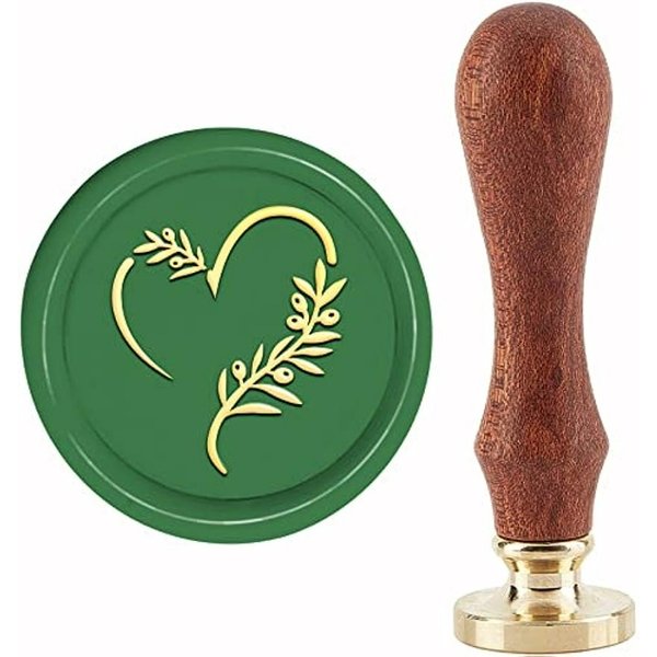 Olivenblatt Wachssiegelstempel Valentinstag Siegelwachsstempel Herz 30 mm Retro abnehmbarer Messingstempelkopf mit Holzgriff