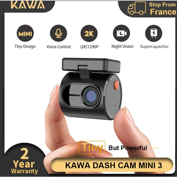 KAWA Dash Cam MINI 3 Nachtsicht 1296P 2K mit Intelligenter Sprachsteuerung, 24H Parküberwachung, Auto-DVR-Kamera, Superkondensator, G-Sensor, Verstecktes Design und Einfache Installation