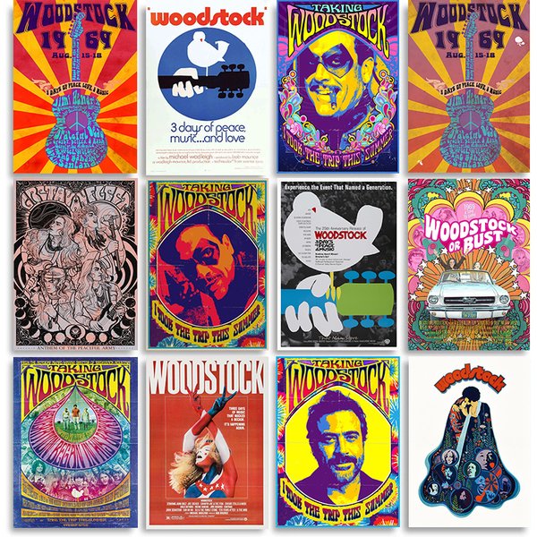 Woodstock Rockmusik Festival Retro Leinwand Malerei Sänger Band Industrie Dekor Musik Poster und Drucke Vintage Home Decor
