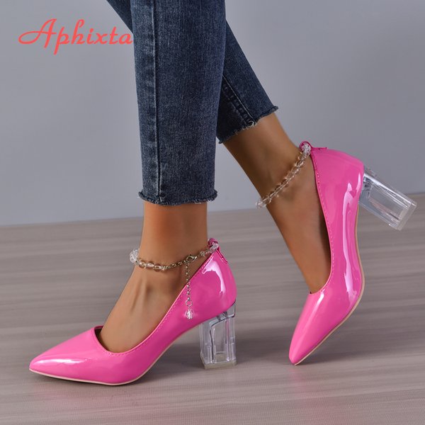 AphFête ta-Escarpins de Luxe à Perles Transparentes pour Femme, Chaussures à Talons Épais, Ficelle Jolie tue, Nouvelle Collection 2025, JO7 cm