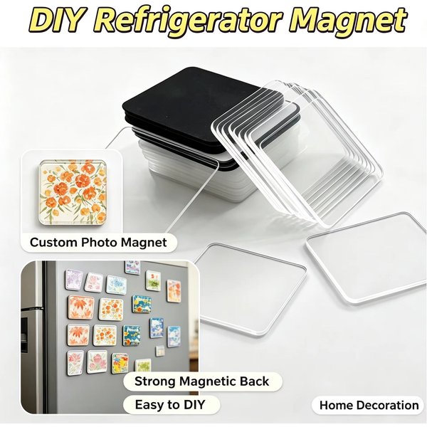 Aimant de réfrigérateur en acrylique rectangulaire, kit DIY pour aimants de réfrigérateur, décoration de la maison, photos, peinture, interaction, artisanat fait main