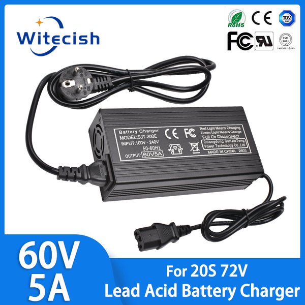 60V 5A Blei-Säure-Batterie-Schnellladegerät mit Aluminiumgehäuse und intelligentem Schutz für 20S 72V 50AH Batteriepack GX16 XLR 3PIN IEC-Anschluss