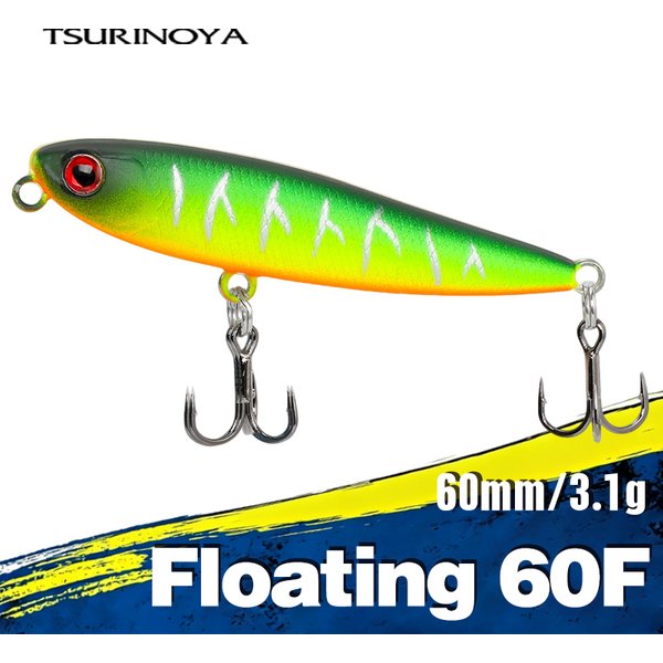TSURINOYA-Appât dur en plastique pour la pêche en surface, leurre pour attraper des poissons comme les bars, les lacs et rivières, 60F, DW64, 60mm, 3.1g