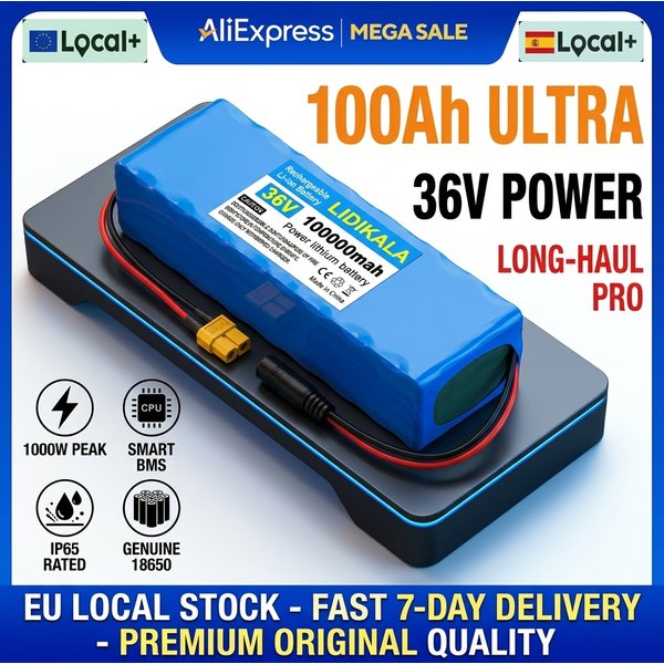 Wiederaufladbarer Lithium-Akku 36V 10S2P 100000mAh 500W mit BMS-Schutz, kompatibel mit 42V-Ladegerät, Ersatzakku für Elektroroller