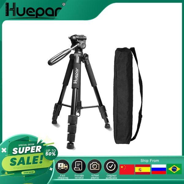 Huepar Multifunktions-Reisekamerastativ, 56 Zoll/143 cm, verstellbares Laser-Nivellierstativ mit 3-Wege-Schwenkkopf mit Wasserwaage