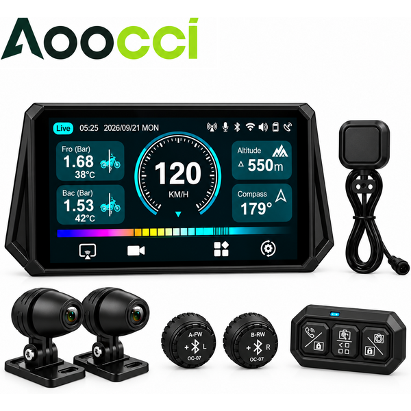 Aoocci D6A 6,1-calowy ultra-szeroki inteligentny wyświetlacz z radarem 77GHz BSD i TPMS, 2K podwójna kamera samochodowa, podwójny Bluetooth, Moto GPS/nawigacja