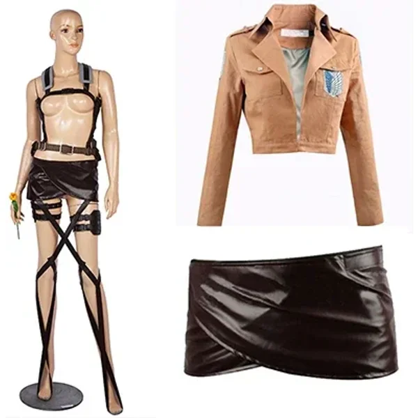 Angriff auf Titan Cosplay Shingeki keine Kyojin Mikasa Ackerman Cosplay Kostüm Jacke Schal Gürtel Anzug Leder Shorts Komplette Sets