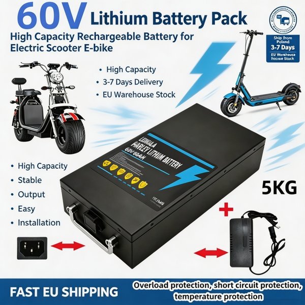 2000W Halei 60V 60Ah Lithium-Akkupack, wiederaufladbarer Li-Ionen-Akku für Harley Elektroroller, E-Bike, Motorrad, EU-Lagerbestand, Versand aus Polen