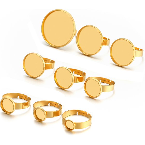 Anneau réglable en acier inoxydable doré, base vierge, cabochons, lunette pour bijoux, fournitures exécutives, 8mm, 10mm, 12mm, 20mm, 25mm, 10 pièces