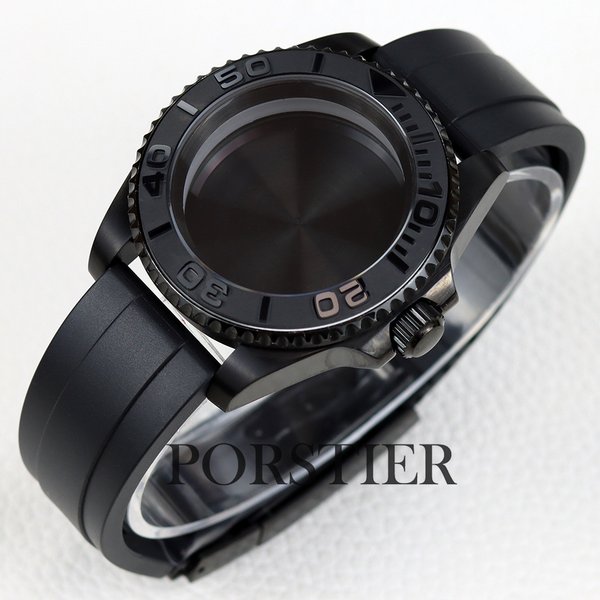 Boîtier NH35 40mm verre saphir PVD noir pour Yacht-Master Mod NH34 NH35 NH36 mouvement 28.5mm cadran bracelet en caoutchouc étanche 10Bar