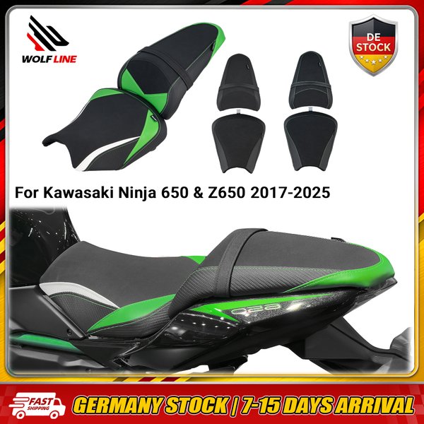 WOLFLINE Sitzkissen-Set für Kawasaki Ninja 650 & Z650 2017-2025 Fahrer- & Beifahrersitz Passend für Langstreckenfahrten, Stadtfahrten & Motorrad-Optik-Upgrade