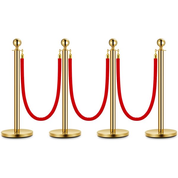 Goldene Edelstahl-Absperrpfosten mit Roten Weichen Seilen für Crowd Control, VIP-Events, Hotels, Partys, Museen, Rote-Teppich-Warteschlangen