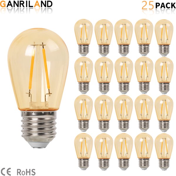 GANRILAND – ampoules Led Edison S14, en plastique ambre, E27, 220V, étanche IP44, blanc chaud 2700K, Vintage 1W 2W ST45