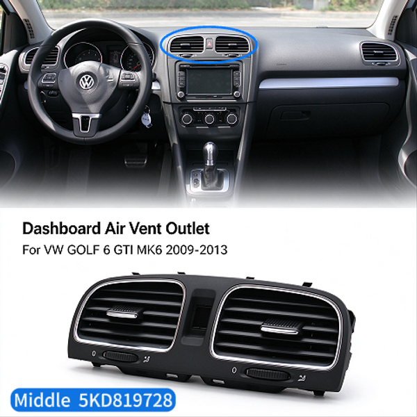 Ensemble de garniture de grille de sortie d'aération du tableau de bord pour VW Golf 6 GTI MK6 2009-2013, 5K0819703 5K0819704 5K0819728 1KD819203