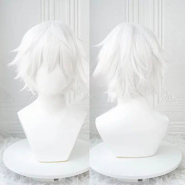 Anime Kaneki Ken peruki do Cosplay krótkie białe puszyste peruki przepaska na oko żaroodporne włosy syntetyczne impreza do odgrywania ról