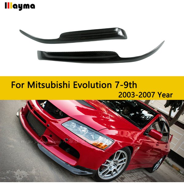 Pour Mitsubishi Lancer Evolution EVO 7 8 9 2003-2007, sourcils de phares en fibre de carbone, paupières en fibre de verre FRP apprêtées, 2 pièces