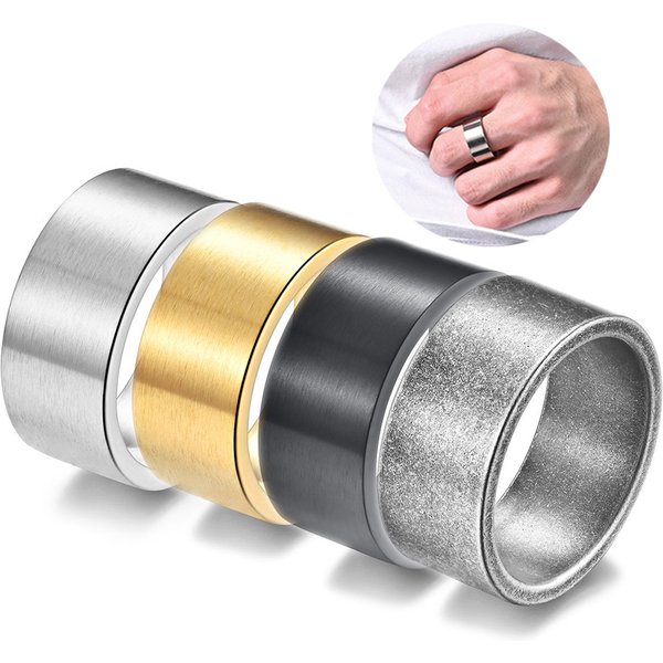10mm/16mm Wide and simple inside and outside flat matte brushed titanium steel Women ring Retro men's ring