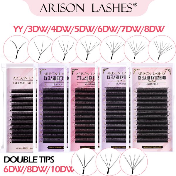 ARISON 3D/4D/5D/6D W-Shape Eyelashes Extension Premade Volume Fans YY-shape Lashes Faux Mink Soft Easy Faning Natural Lash