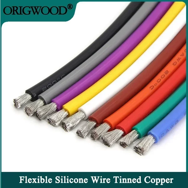 Câble en Silicone souple pour batterie de voiture, 1/5/10m, câblage automobile 30 28 26 24 22 20 18 16 14 12 10 8 6awg, fil électrique résistant à la chaleur