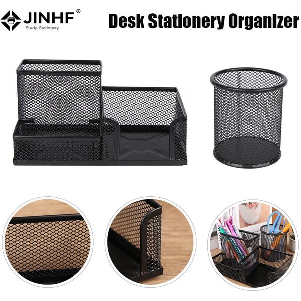 Desk Stationery Organizer Creative Metal Pen Holder Pencil File Storage Rack 3 Grid Storage Box Office Desktop Accessories